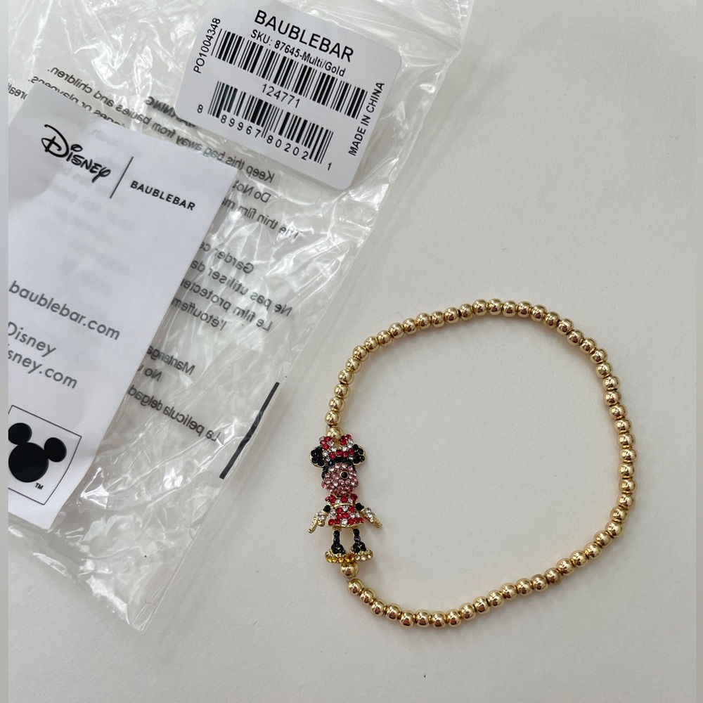 Disney X Baublebar Gold Minnie Mouse Pave Pisa Stretch Bracelet